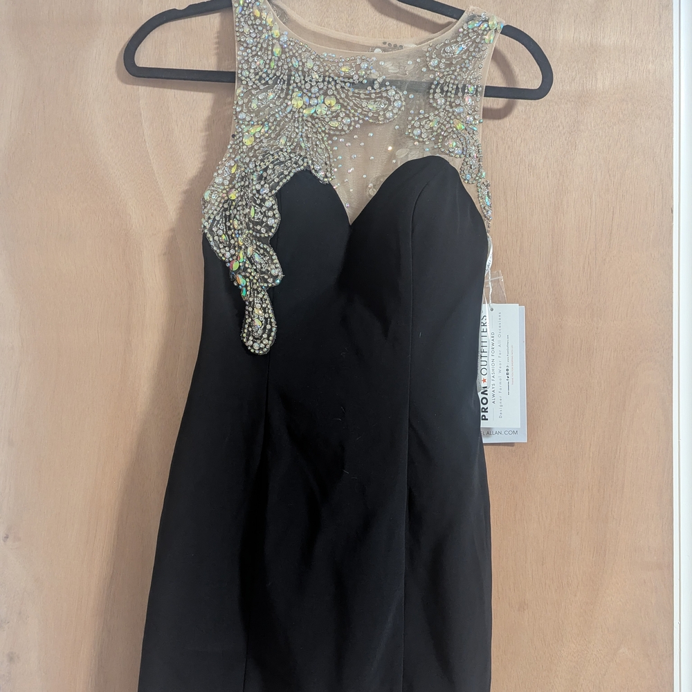 Rachel Allan Black Sheath Dress Halter Neckline Sleeveless